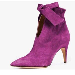 XYD Fuchsia Pointed Toe Ankle Booties Dress High Heel for Women Cute Bow